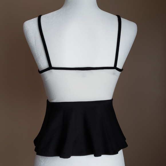 Spaghetti Strap Black Lace Overlay White Crop Tank - Picture 4 of 5